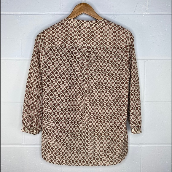 Cynthia Rowley Geometric Blouse Cream Brown M - Picture 3 of 16